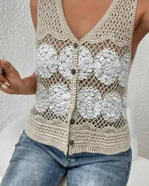 Gilet Crochet Élégance Beige