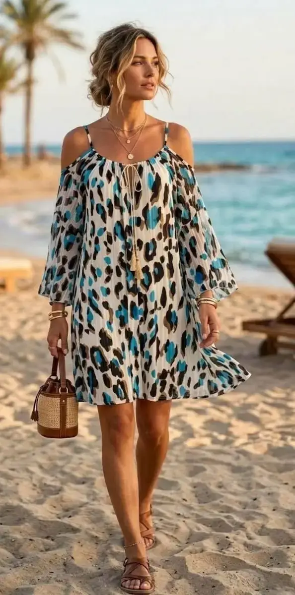 Robe Courte Ibiza Léopard Bleu