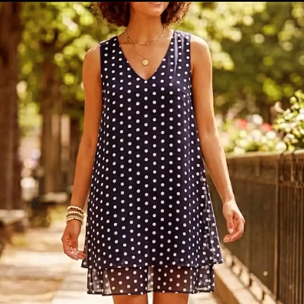 Robe Courte Marine à Pois Blancs