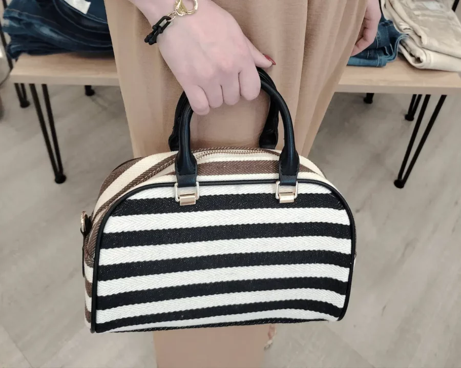 Sac Rayé Chic Noir & Beige