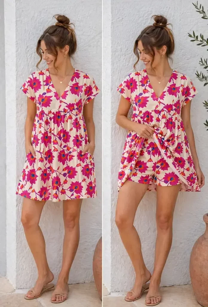 Description Robe Short Fleur de Fuchsia