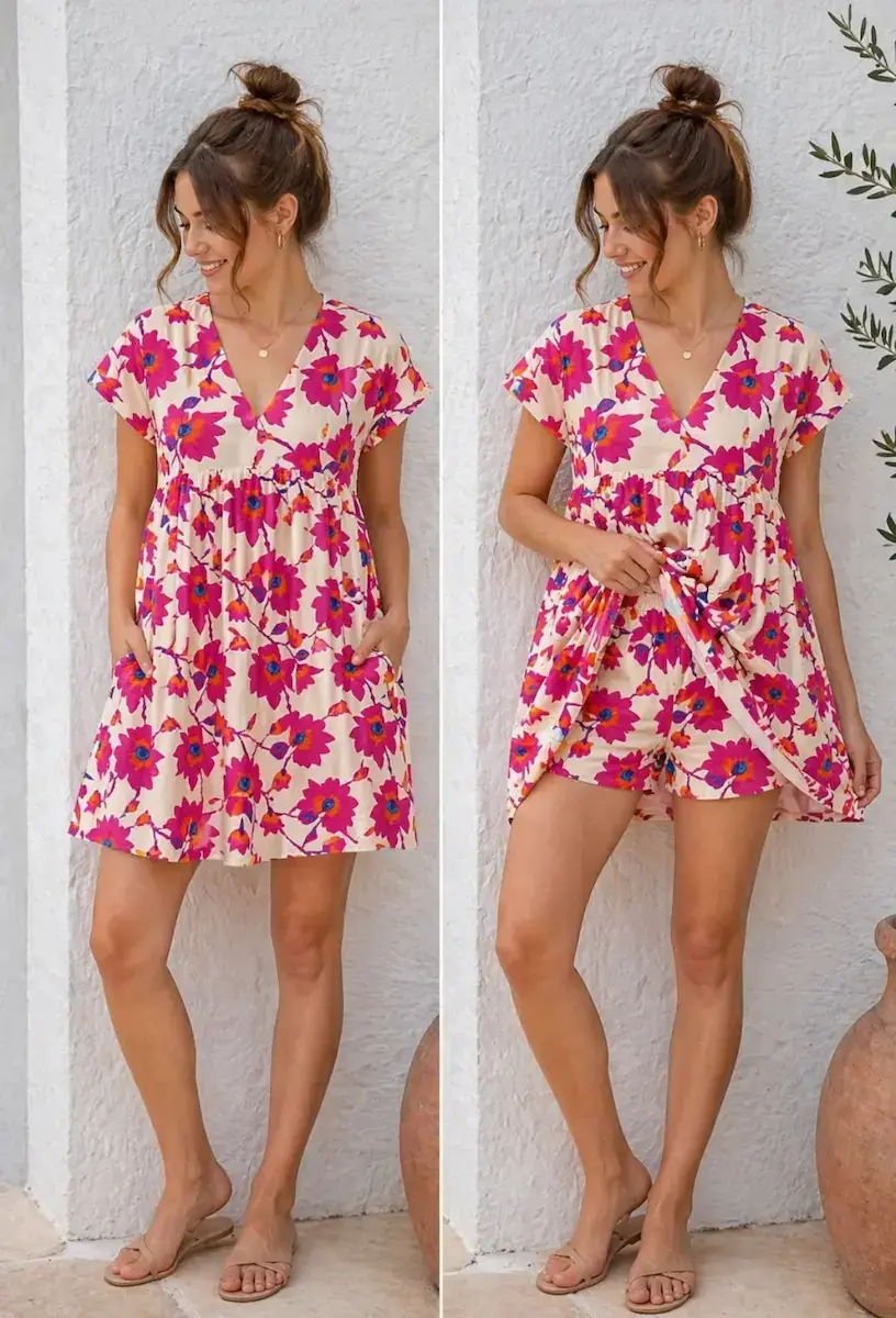 Description Robe Short Fleur de Fuchsia